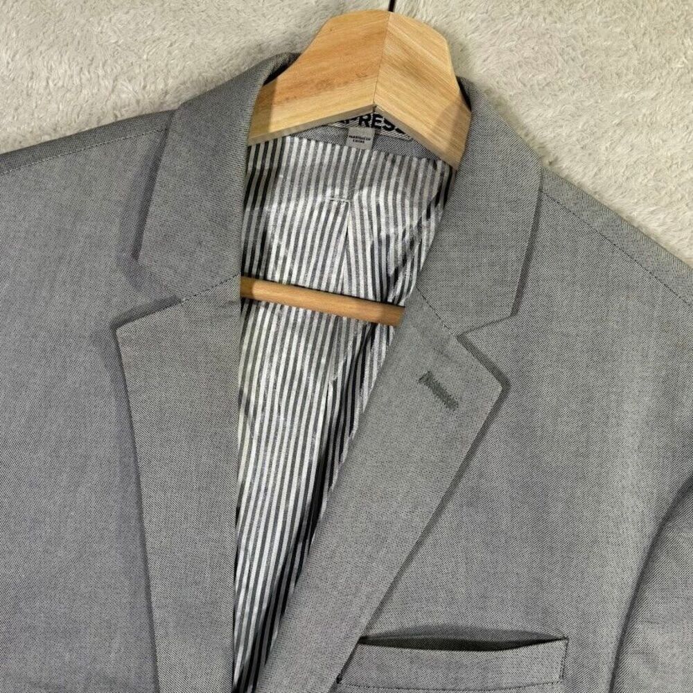 Express Photographer Blazer Mens 38R Slim Fit Grey Cotton Sport Coat Casual Flex